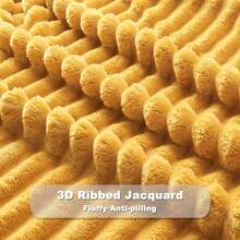 Super Soft King Blanket Pink Premium Silky Flannel Fleece 3D Ribbed Jacquard Lightweight Bed Blanket All Season Use (Pink Ribbed, King(90"X110")) - Mustard Yellow Ribbed - View 7