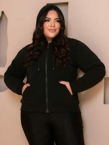PLUS SIZE WOMEN'S BLOUSE WITH ZIPPER, POCKETS AND FUR - Champagne - View 2