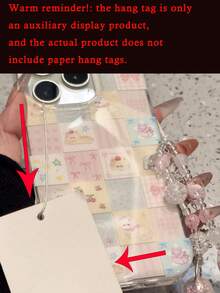 可爱卡通猫咪蝴蝶结樱桃格纹手机壳适用于 16 15 14 Pro Max 13 Pro 创意可爱粉色星星手环后盖防水防震防摔防刮 - 格子 - 查看 4