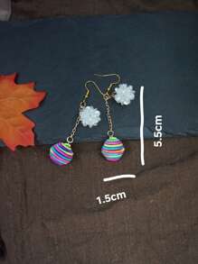 Handmade Long Tassel Rainbow Ball Floral Drop Earrings, Boho Vacation Style Vintage Elements, Suitable For Daily Life, Work, Stage, Street Photography, Women