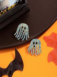 1 Pair Rhinestone Ghost Stud Earrings, Cartoon Cute Gothic Sparkling Ghost Rainbow Color Earrings, Suitable For Holiday Parties, Halloween Cosplay, Witch Role Play, Party Jewelry Gift