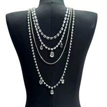 1 件水钻多层流苏露背项链，优雅时尚连衣裙配饰 - 銀色 - 查看 8