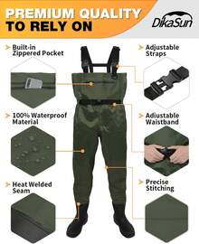 Waterproof Fishing Waders For Men Women,Chest Wader With Boots For Duck Hunting & Fly Fishing| Lightweight Bootfoot Waders,US Size,Dark Green - Dark Green - View 2