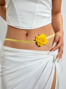 imoli 1pc Fashionable & Fresh Frangipani/Plumeria Flower, Faux Pearl & Shell Tasseled Waist Chain, Sexy Beach Outfit For Wedding, Beach Party, Gift (Faux Pearl & Shell Sizes Vary, Quantity Undefined) - Multicolor - View 3