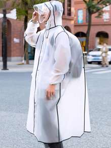 1pc EXTRA LARGE Thickened EVA Cycling Raincoat With Detachable Double Brim Rain Poncho Face Protector - Long Raincoat Full Body Rainproof Jacket For Travel, Riding, Hiking | Windproof Drawstring Hood And Waterproof Pocket | Women's Raincoat, Men's Raincoat