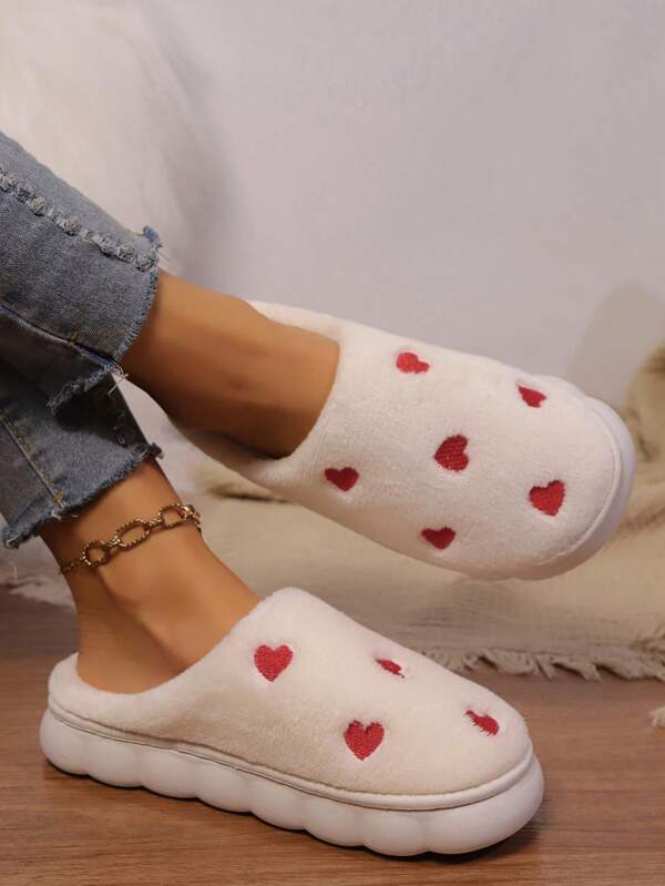 Plus Size Couples Heart Plush Comfortable Non-Slip House Slippers
