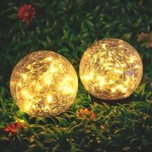 Solar Powered Cracked Glass Ball Outdoor Lights - Garden Pathway Lights With Ground Stakes, Charged 2 Hours, 6-8 Hours Usage, Ideal For Easter, Wedding Decor, Yard, Lawn And Walkways