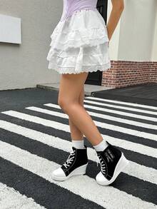 DareSee Canvas Platform Shoes, Women Casual Thick Sole Wedge Sneakers Music Fest Y2KFest Back To School Autumn Winter Gifts - Black - View 5