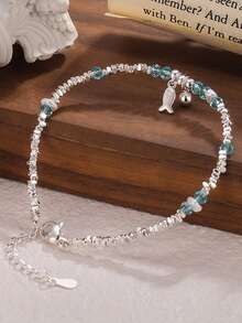 1pc Dainty Blue Whale Design Ladies Bracelet With Silver Charms, Personal Style Accessories - Silver - View 2