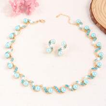 Set de joyería de 3 piezas con forma de S con perlas artificiales, incluyendo pendientes y collar, de estilo popular europeo y americano, adecuado para galas, fiestas y vacaciones - gran regalo para novia, esposa o mejor amiga
