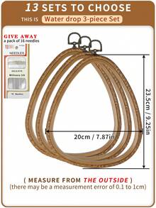 3pcs/Set Brown Premium PP & PVC Embroidery Hoops With Vintage Wood Grain Pattern, Durable Cross Stitch Frame With 16 Embroidery Needles - Brown - View 25