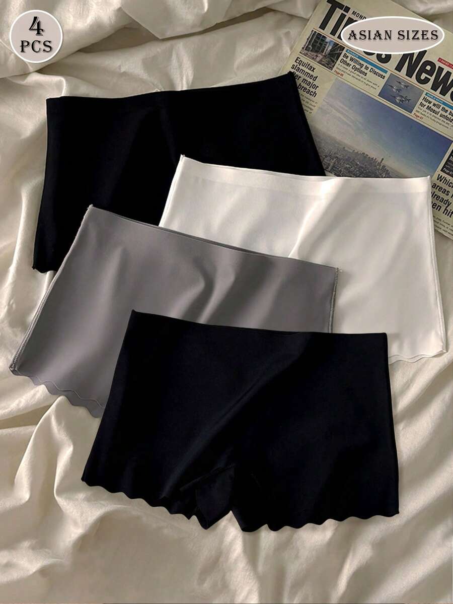 4pcs Women's Mid-Waist Comfortable Seamless Silk Blend Shorts, Summer Anti-Chafing Underpants. Size Runs Small, Suggest Ordering One Size Up. - Multicolor - View 1