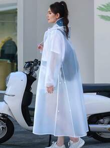 1pc EXTRA LARGE Thickened EVA Cycling Raincoat With Detachable Double Brim Rain Poncho Face Protector - Long Raincoat Full Body Rainproof Jacket For Travel, Riding, Hiking | Windproof Drawstring Hood And Waterproof Pocket | Women's Raincoat, Men's Raincoat