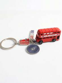 1pc Creative Telephone Booth Keychain, 3D London Bus Pendant, Red Double Decker Bus Charm, Suitable As Backpack Ornament, Decoration, Gift, Travel Souvenir