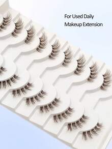 10 Pairs Brown Half-Strip False Eyelashes, Natural & Fluffy Faux Mink Lashes, Reusable, Extend Outer Corner, Transparent Lash Band For Comfortable Wear, Suitable For Everyday Makeup - Lông mi  mắt mèo - Xem 2