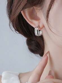 1 Pair Fashionable Elegant Copper Inlaid Cubic Zirconia Square Earrings - Silver - View 5