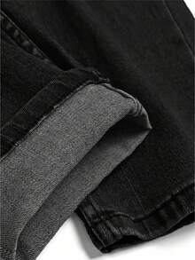 男士欧美高街时尚破洞灰色牛仔裤，emo风格 - 黑色 - 查看 3