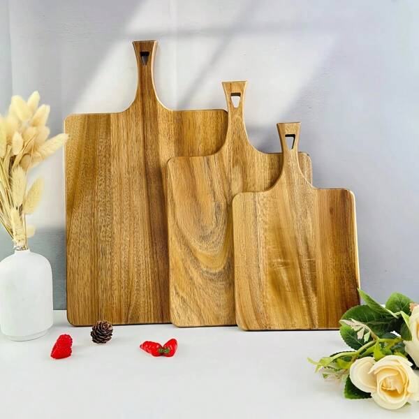 1 Piece Rubberwood Chopping Board With Handle , Suitable For Meat, Cheese, Vegetables, Bread And Deli Food Suitable For All Types Of Holiday Use, Chopping Board, Wooden Kitchen Boards