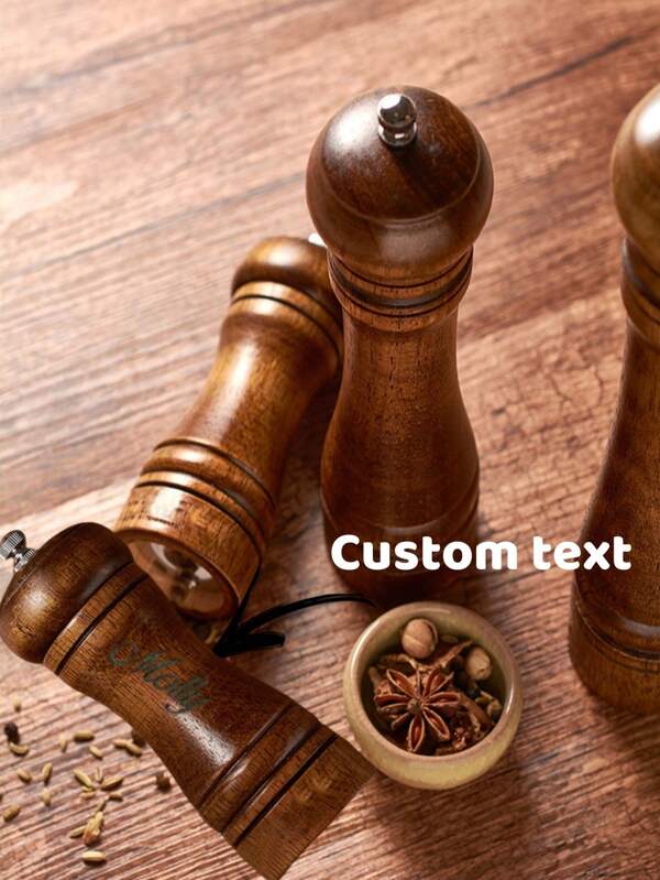 1pc Custom Oak Wood Pepper Grinder With Name Engraving, Manual Salt Spice Mill For Kitchen, Outdoor BBQ Camping - Christmas Fathers Day Mothers Day Gift Set