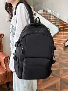 1 Pc Solid Color Casual College-Style Backpack With Laptop Compartment Large Capacity Student Bag & Lightweight Travel Pack With Luggage Strap Design Ideal For Boys & Girls Perfect For Daily Use, Outings, School & Back-To-School