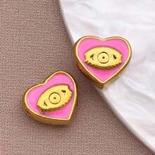 2pcs Fashion Enamel Stainless Steel Devil Eye Spacer Beads Charm High Quality Gold Plated Eye Spacer Beads Jewelry Findings For Necklaces, Bracelets, Earrings, Jewelry Making And DIY Crafts