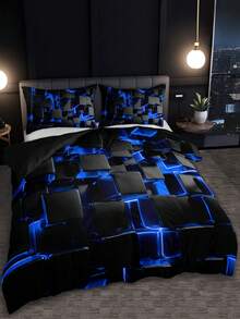 2/3pcs Stylish Blue 3D Cube Geometric Pattern Duvet Cover Set (1 Duvet Cover + 1/2 Pillowcase, Pillow Insert Not Included), High Definition Print For Home & Dorm - Multicolor - View 4