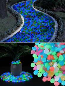 500 件/10 件 - 夜光石 夜光石花园配件 微景观 鱼缸装饰 户外露台草坪庭院套件，夜光花园鹅卵石 适用于庭院和人行道装饰，DIY 装饰夜光石