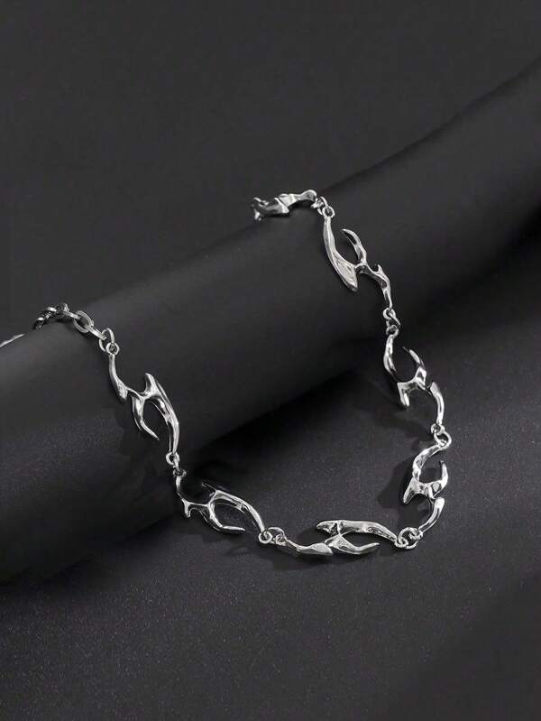 1pc Men's Versatile Hip Hop Asymmetrical Flame Titanium Steel Pendant Necklace, Won't Fade