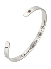 1pc Stainless Steel "Happy Graduation 2025" Adjustable C-Shape Bangle Bracelet, Fashion For Men And Women, Suitable For Daily Wear, Gatherings And Parties