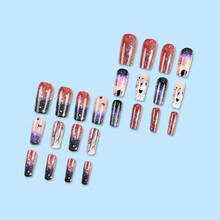 24PCS Press-On Nails – Galaxy Glitter & Heart Art Design For Women, Reusable Coffin Fake Nails With Glue, Gradient Pink Black Starry Sky Nail Tips For Parties, Valentine's, Gifts – Artistic Style - Nhiều màu - Xem 3