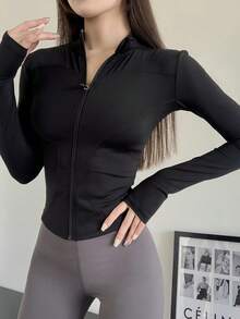 BEMMY Women's Simple Fit Zipper Jacket, Soft And Breathable Short Jacket, Suitable For Daily Wear And Exercise - Negro - Ver 6