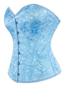 女士提花紧身胸衣，性感露背绷带抹胸吊带衫，无肩带露脐上衣 - 天藍色 - 查看 2