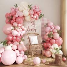 Bộ trang trí cổng bóng bay màu hồng 107 món, gồm bóng bay màu hồng và trắng, kiểu macaron, màu hồng nhạt và màu ngà, thích hợp cho bé trai, bé gái, trẻ em, tiệc mừng em bé chào đời, tiệc tiết lộ giới tính, đám cưới, sinh nhật, trang trí phòng, tiệc tùng. - Hồng - Xem 1