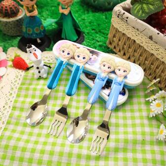 Disney 3pcs/Set Disney Judy Stainless Steel Forks, Spoons, And Boxes, Alien Buzz Household And Outdoor Portable Tableware, Marie Reusable Forks And Spoons, Camping And Dining Accessories, Perfect Birthday Gifts,Back To School Lightweight Cutlery Set