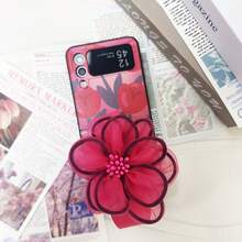 可爱清新全屏郁金香手机壳带花腕带适用于三星 Galaxy Z Fold 5 6 Z Fold6 ZFold 5 Zflold4 Zfold3 后盖，手机壳适用于三星 ZFlip5 Zflip6 保护套防水防震防摔防刮 - 玫紅色 - 查看 10