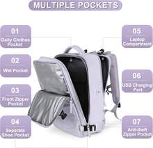 Carry On Backpack Personal Item Travel Backpack For Women Airline/Flight Approved Waterproof Sports Luggage Casual Daypack Small Hiking Backpack Purple - 紫色 - 查看 5