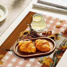 1/4/6pcs Autumn Series Plaid, Cow, Sunflower, Leaf Print Decorative Placemats, Table Mats For Party Kitchen Dining Decoration. Hand Washable 100% Linen Placemats/Coffee Cup Coasters - Ideal For Dining Tables, Restaurants, Birthday & Party Decorations, Home Decoration, Table Decoration, Party Decoration, Wedding Decoration, Dining Room & Kitchen Decoration, Room Decoration. - ZYMCD-253 - View 9