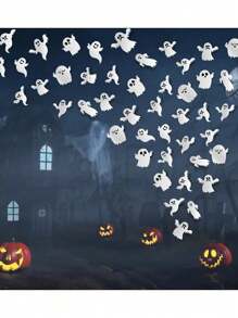 21pcs Halloween Scary Ghost Self-Adhesive Stickers Decor, Holiday Party Hanging Ornaments, Room Home Decoration, Wall Stickers, Window Stickers, Family Gathering, Indoor Outdoor Ghost Stickers