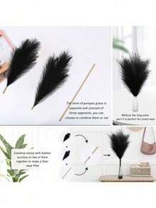 4Pcs Large Stems 43''/110CM Tall Artificial Pampas Grass Fake Pampas Floral Artificial Pampas Grass Branches Plants For Home Kitchen Boho Decor - màu đen - Xem 7