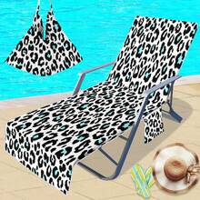 1pc Leopard Pattern Beach Chair Cover, Microfiber Quick-Dry Towel Suitable For Pool Chairs, Beach Towels With Pocket, Travel Essentials Holiday Accessories - Multicolor - View 2