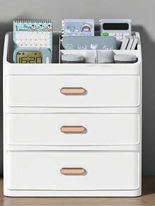1pc White Scandinavian Style Multi-Layer Divided Makeup Storage Box, Desktop Cosmetic Organizer Holder With Drawers For Home Use - White - View 1