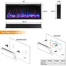 42inch Electric Fireplace With Aluminum Frame: Wall-Mounted/Recessed Indoor Heater, Touch Screen, Remote & 12H Timer, 1500/750W" - US B Type Plug(110-127V) - View 4