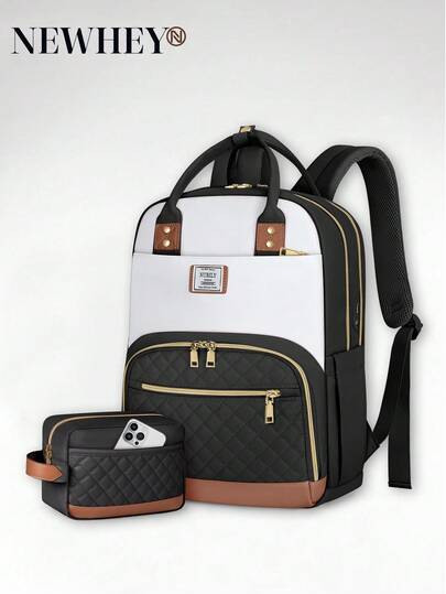 NEWHEY 男士 15.6 英寸笔记本电脑背包工作商务背包钱包防水电脑学院随身背包护士包背包 2 件套休闲旅行背包