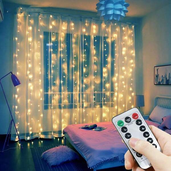 Guirlande lumineuse à rideau à LED avec télécommande 8 modes, nouvelle guirlande de décoration pour Noël et le Nouvel An pour la chambre, la maison et les fêtes