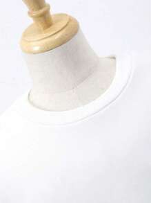 青少年女孩蝴蝶结印花保暖圆领运动衫和工装裤套装 - 白色 - 查看 3