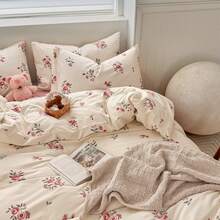 3 件套，浪漫粉红玫瑰碎花床上用品套装，公主风格套装，包含 1 个羽绒被套 + 2 个枕套，不包括被子/枕芯，枕套图案随机剪裁