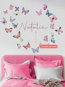 Custom Wall Stickers, Customizable Name,Colorful Butterflies Wall Decals - PVC Self-Adhesive Removable Wall Stickers For Nursery, Kids' Room, Playroom, Or Classroom – Cute & Creative Wall Decor For Any Space - Multicolor - View 4