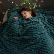 Super Soft King Blanket Pink Premium Silky Flannel Fleece 3D Ribbed Jacquard Lightweight Bed Blanket All Season Use (Pink Ribbed, King(90"X110")) - 淺青色 - 查看 11