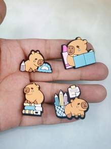 Conjunto de 6 piezas con sandalias y muñequera con tema de conejillo de Indias de dibujos animados, accesorios DIY, pantuflas personalizadas y decoración de teléfono, adecuado como regalo para amantes de los animales en cumpleaños y fiestas
