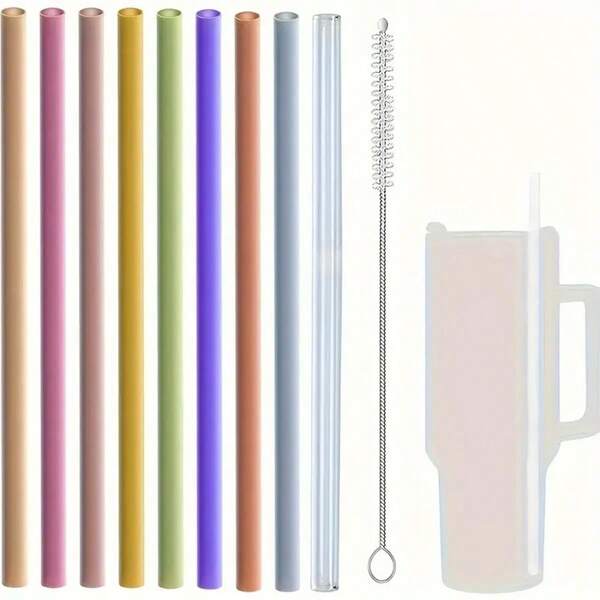 Juego de 8 pajitas de silicona reutilizables y plegables de alta calidad, diseño extra largo, adecuadas para bebidas calientes y frías, fáciles de limpiar, creativos y portátiles, ideales para artículos y utensilios de cocina. Utilice un cepillo de limpieza de 6 mm/0,23 pulgadas para limpiar las pajitas.
